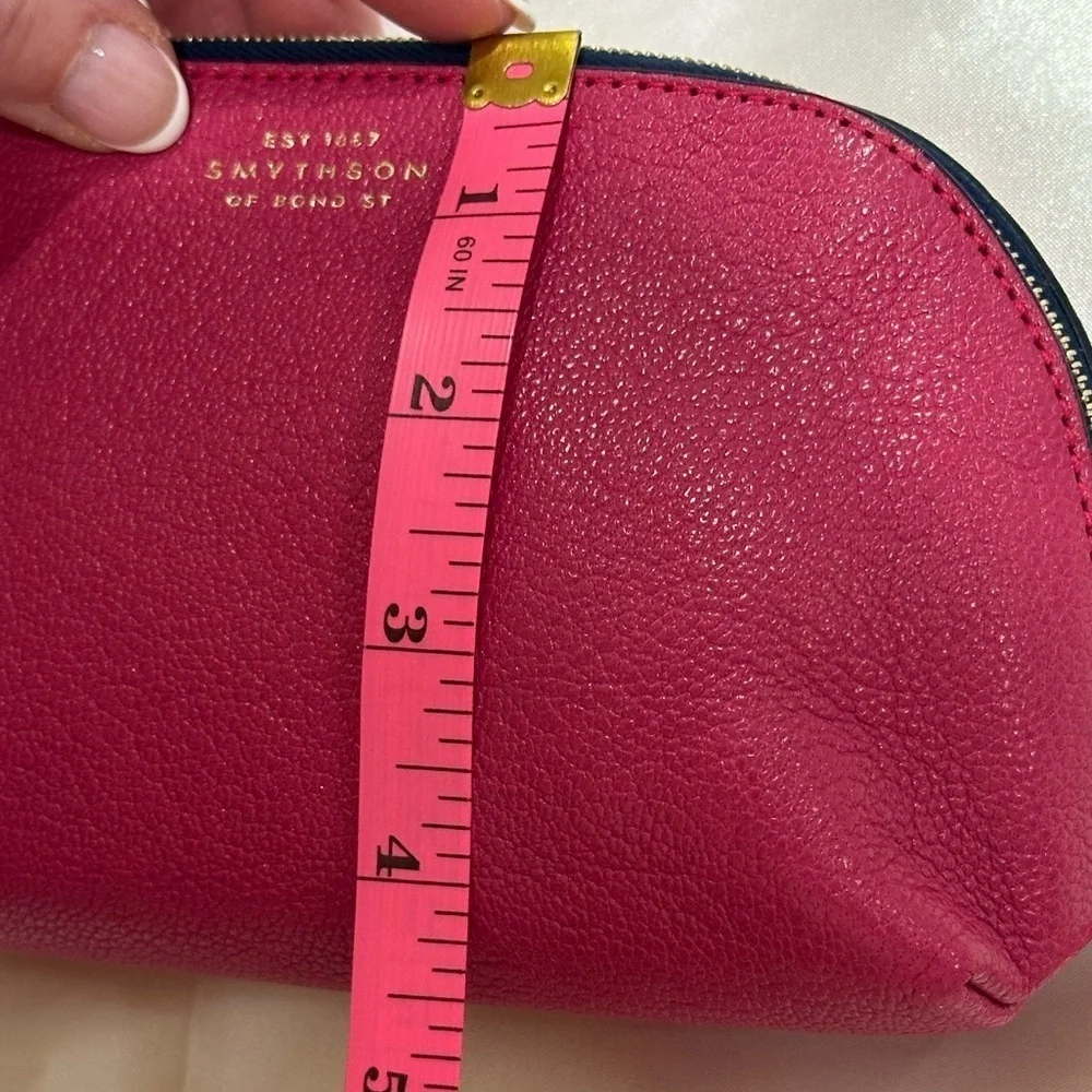 Smythson Of Bond St Cosmetic Case Panama Leather Fuschia Pink Gold Travel Chic